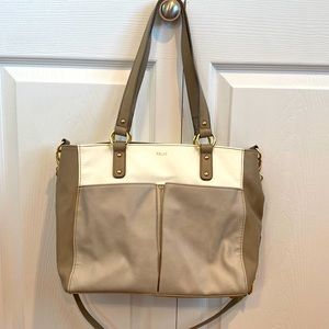 RELIC HANDBAG-Tri Tone Leather Look Bag w/adjustable strap